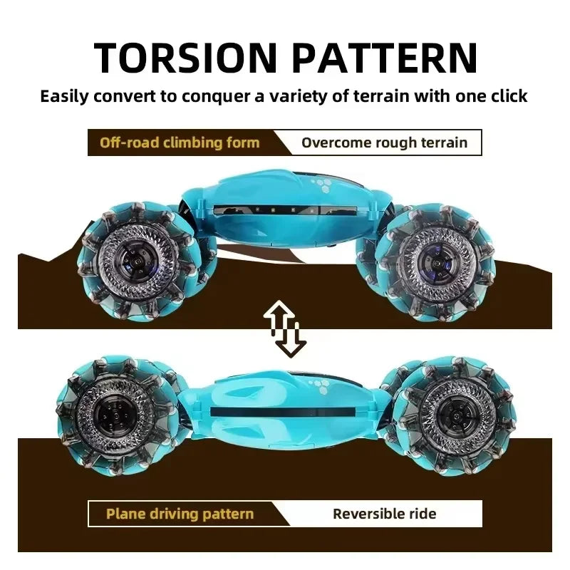 Stunt Drift Car, 4WD Gesture Sensing Remote Control RC Car with LED Lights & Twist Deformation for Kids