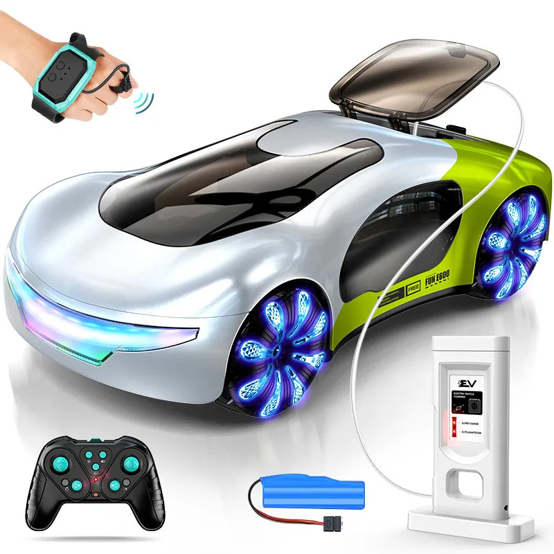 Magic Spray Music RC Stunt Car 2.4G Gesture Control EV Concept Vehicle with Flashing LED Lights Drift Toy Gift for Kids Age 6-12