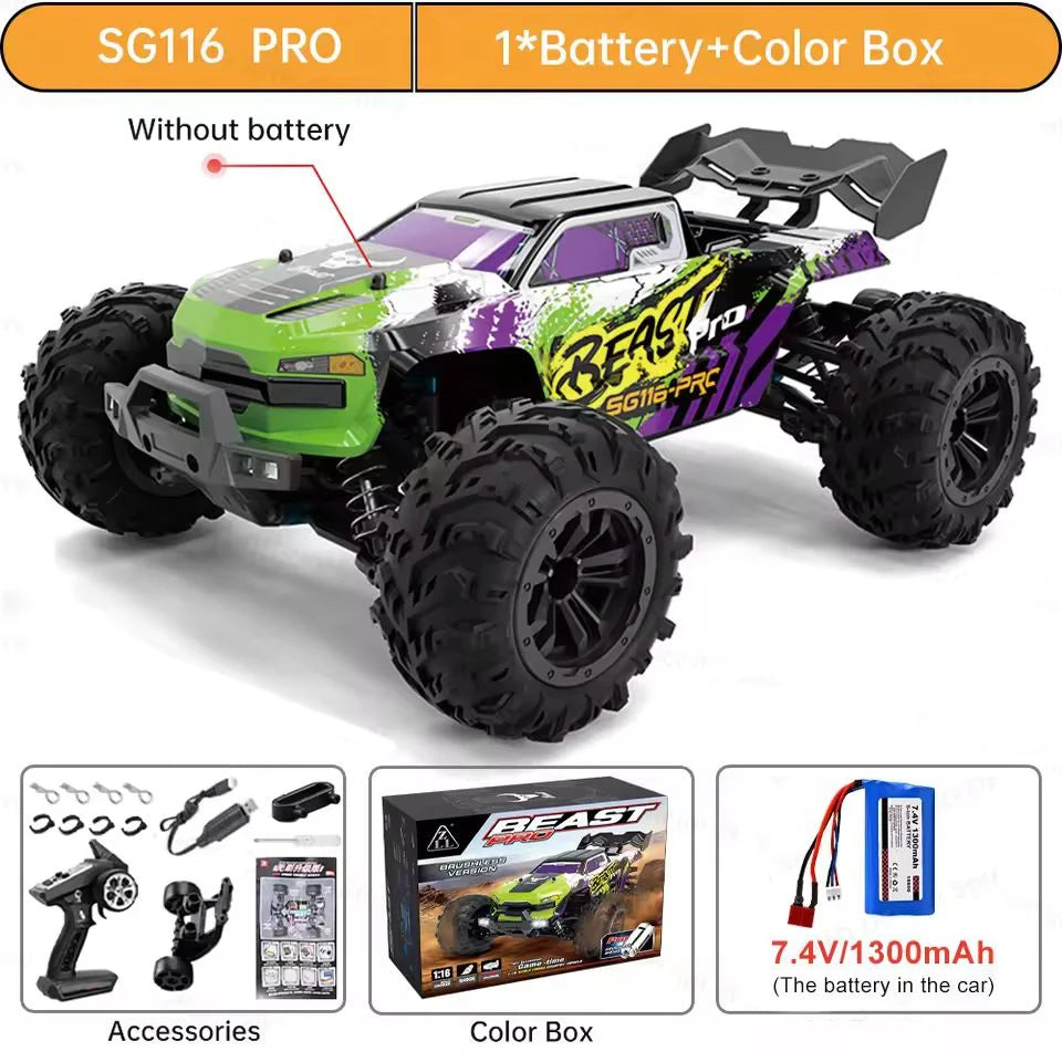 4WD Remote Control Car Off Road 4x4 RC High Speed 1:16 Truck Super Brushless 50 or 80KM/H Fast Drift Racing Toy Kids Adults