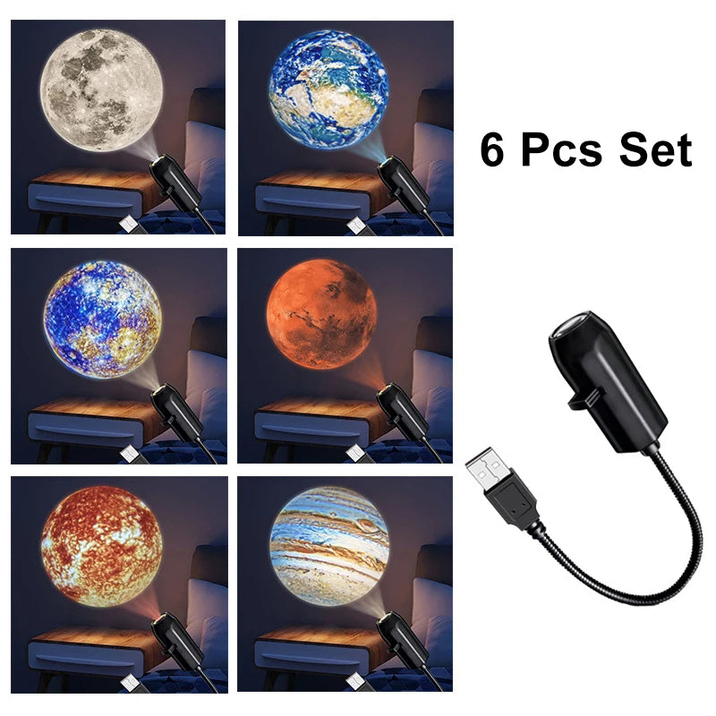 6/10Pcs USB Starry Star Light Moon Lamp Car Interior Ambient Light Romantic Projection Light Party Bedroom Creative Night Light