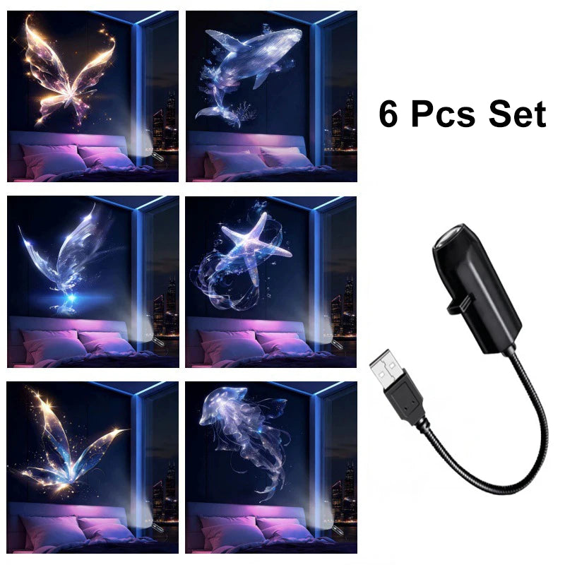 6/10Pcs USB Starry Star Light Moon Lamp Car Interior Ambient Light Romantic Projection Light Party Bedroom Creative Night Light