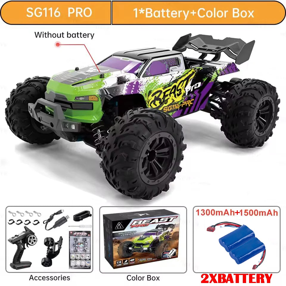 4WD Remote Control Car Off Road 4x4 RC High Speed 1:16 Truck Super Brushless 50 or 80KM/H Fast Drift Racing Toy Kids Adults