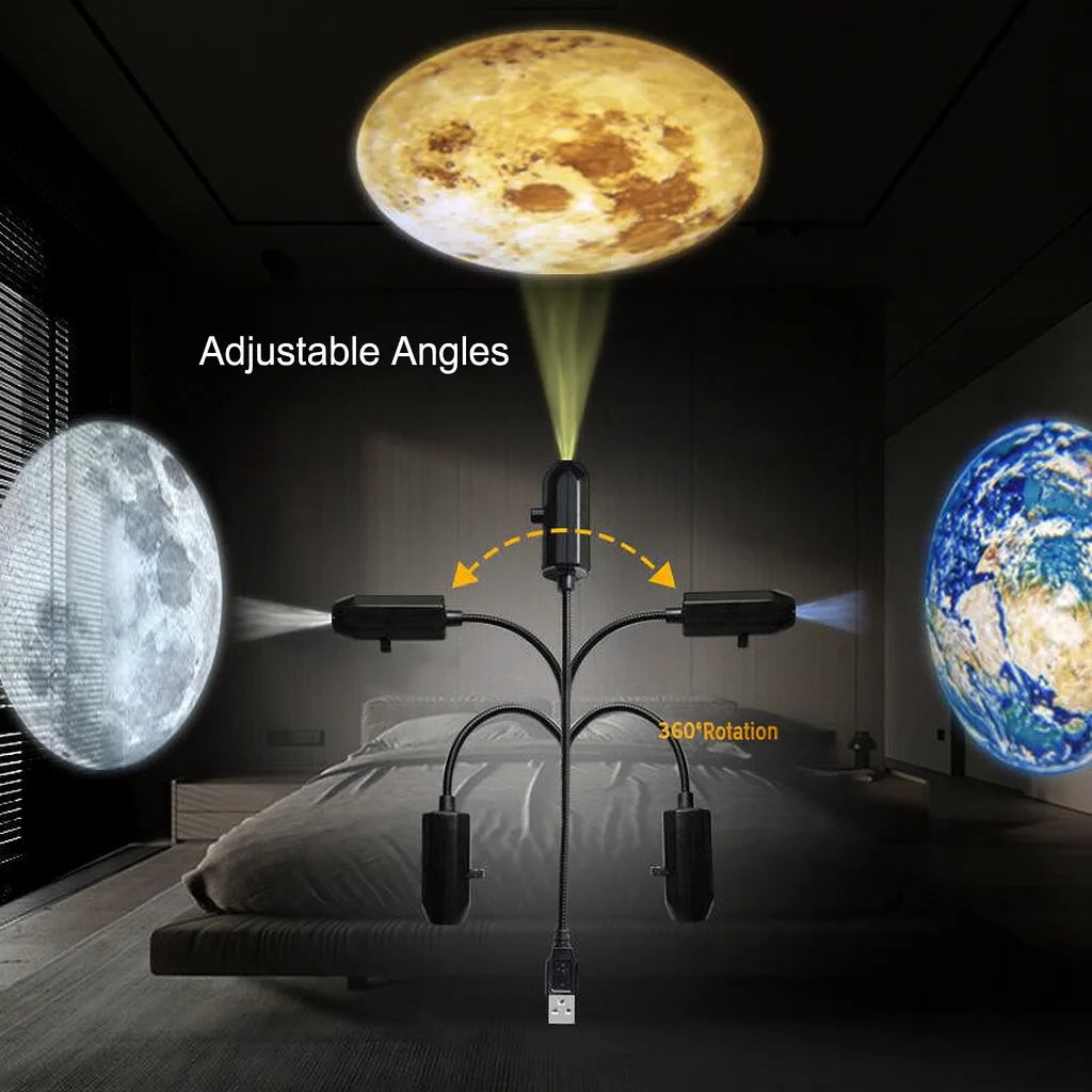 Rotating Rechargeable Moon Star Projector Lamp, Blue Planet LED Night Light, Romantic Bedroom Decor Gift for Kids and Lovers