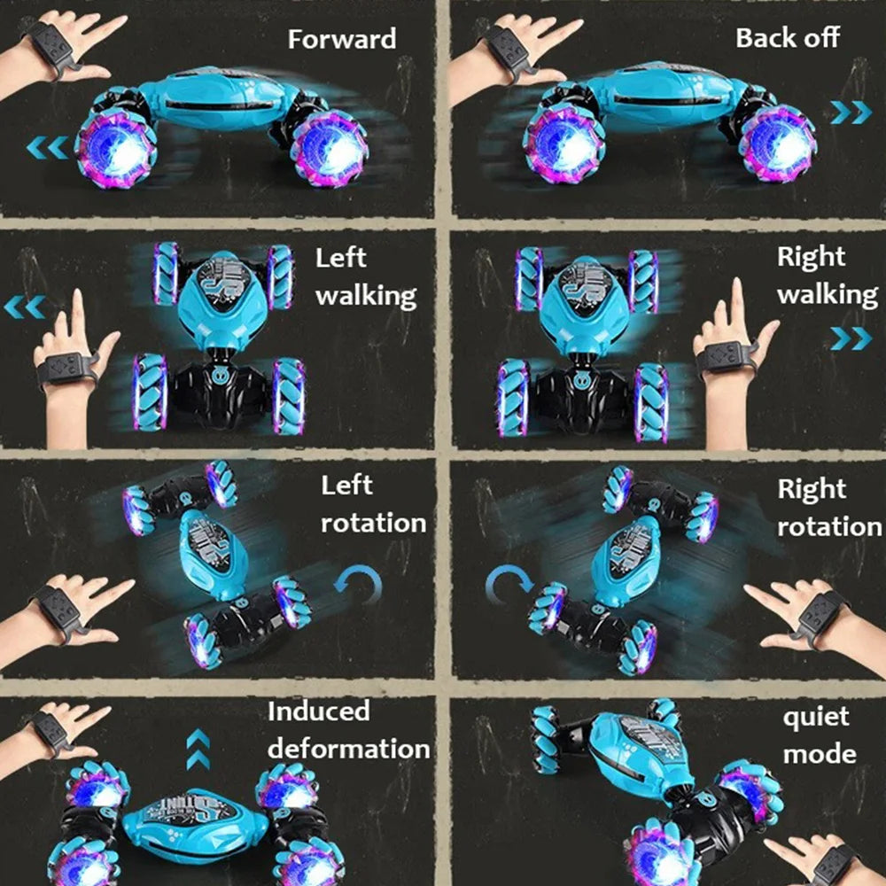 Stunt Drift Car, 4WD Gesture Sensing Remote Control RC Car with LED Lights & Twist Deformation for Kids