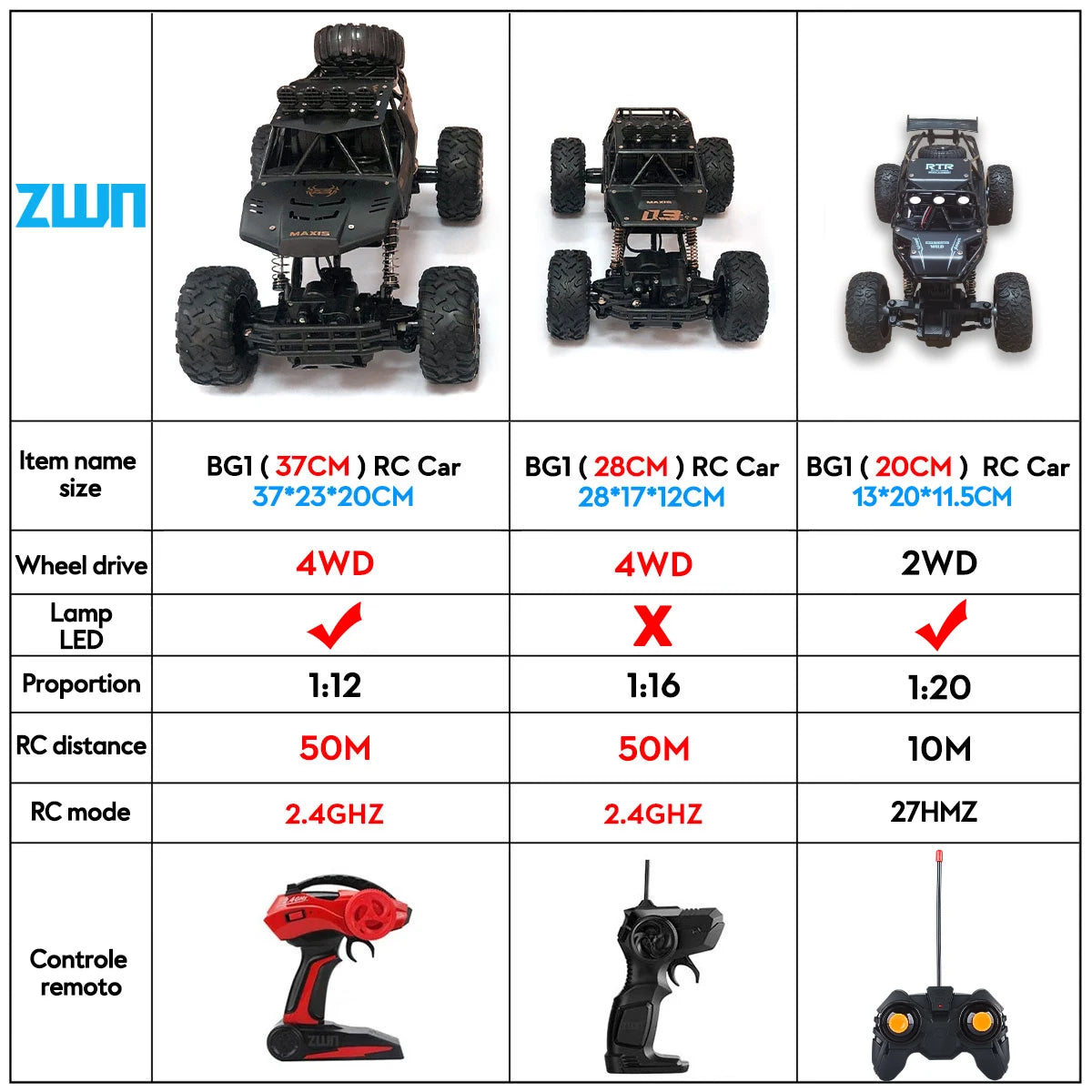 1:12/1:16 4WD Remote Control Car With Led Lights Radio Electric Rock Crawler Buggy 4x4 Off-Road Control Truck Toys Gift for Kid