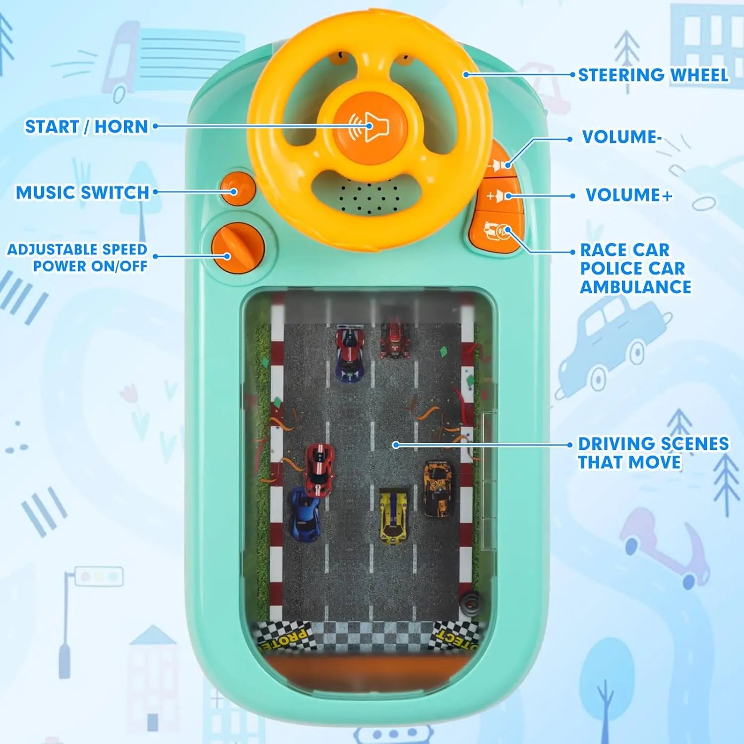Musical Steering Wheel Toys for Boys 4-6 Toddler Simulated Driving Racing Car Game with Sound  Interactive Educational Learning